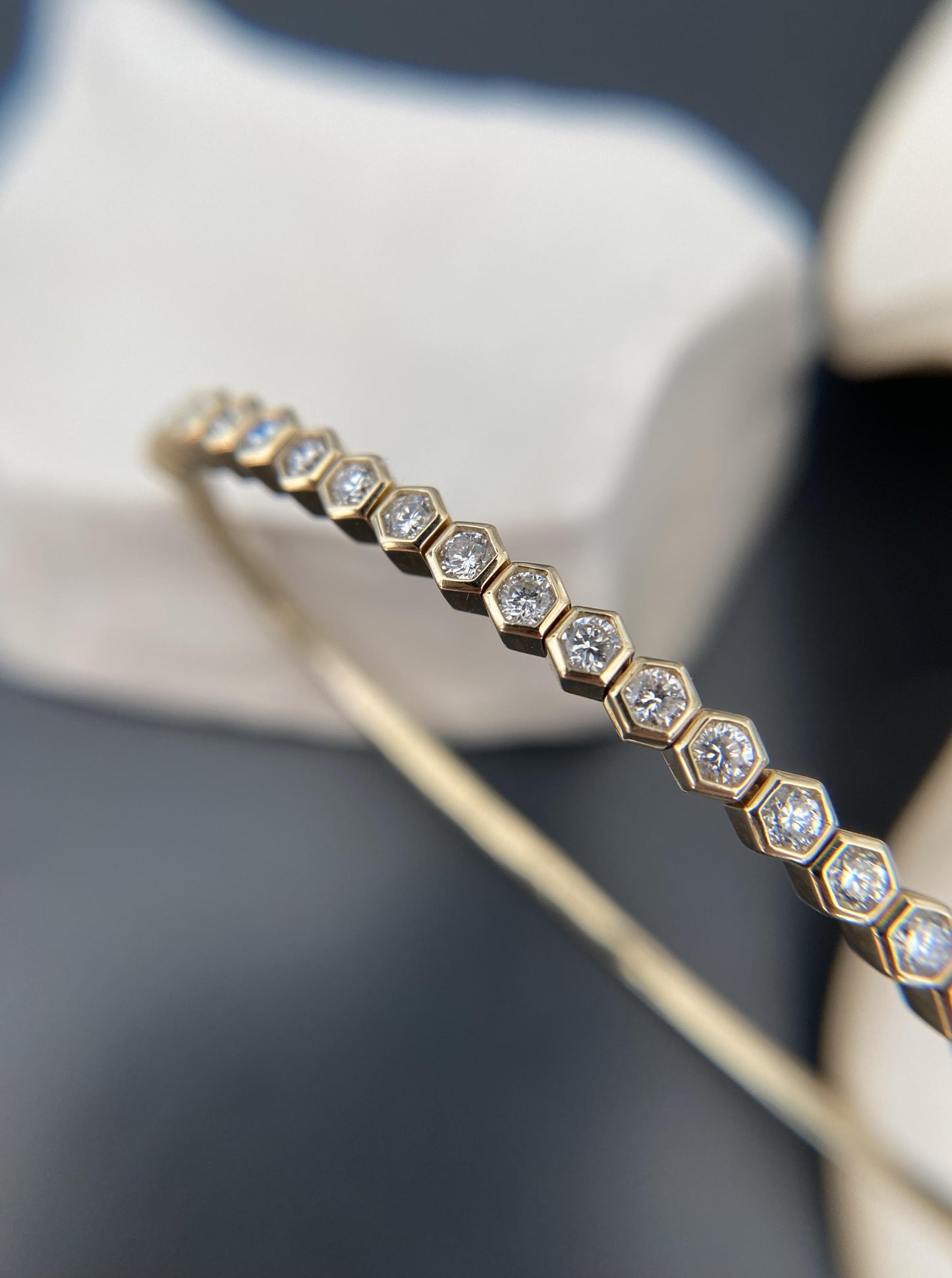 14K Honey Comb Diamond Bangle