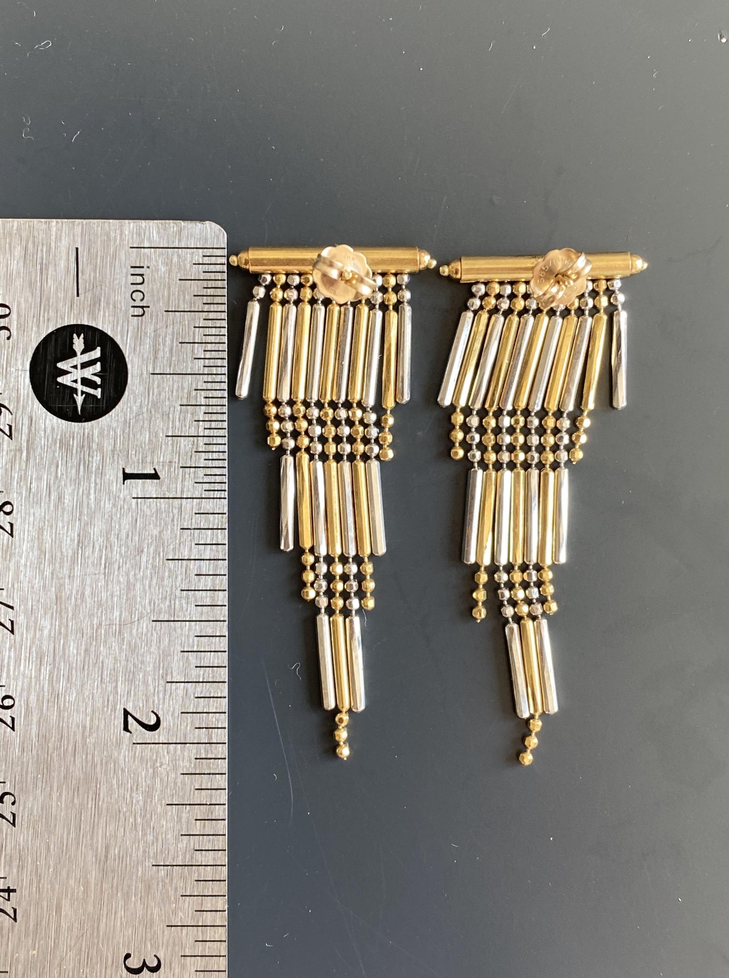 White & Yellow Gold Tassel Earrings