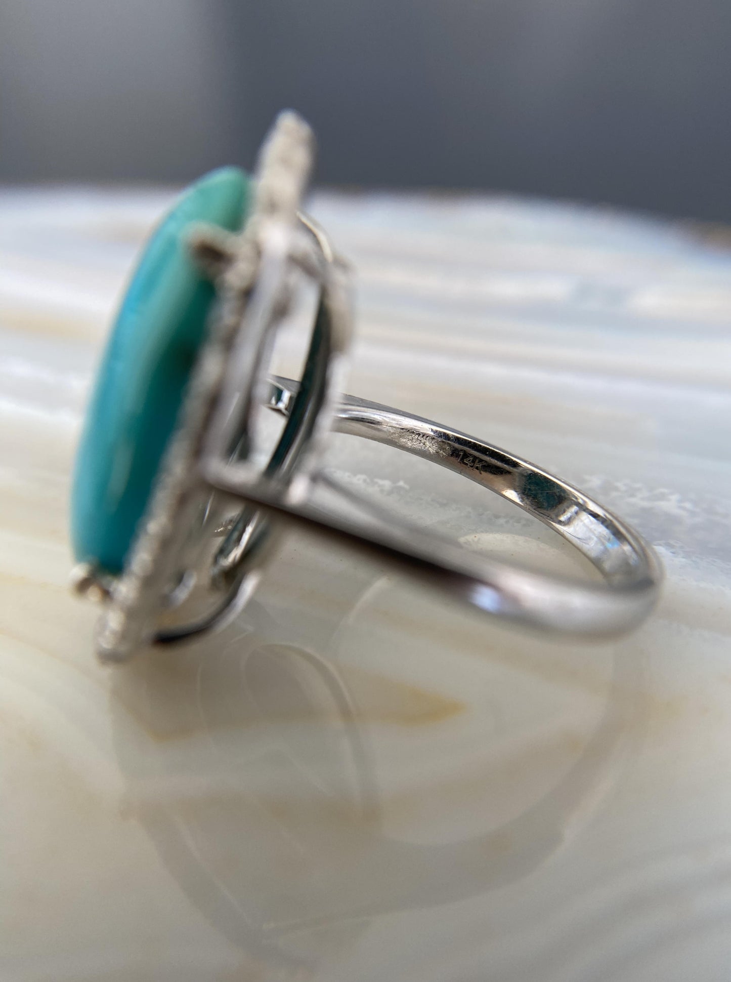 Statement Turquoise Ring with Diamond Halo