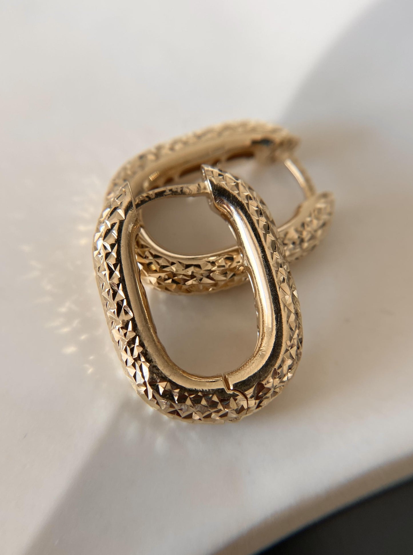 Semi Oval Diamond Cut Hoops
