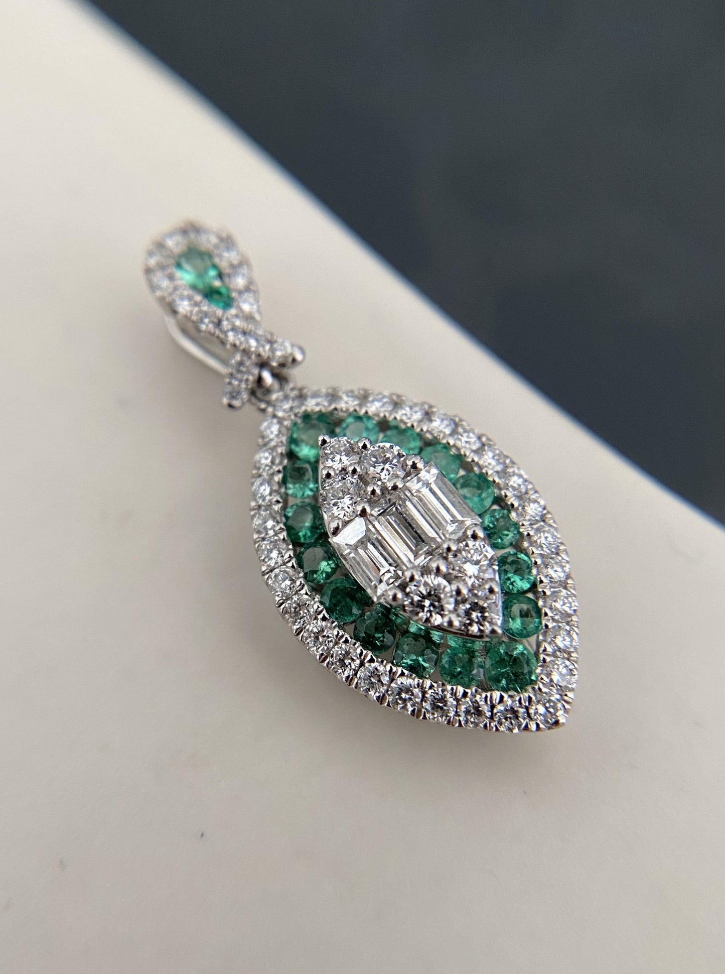 Marquise Shape Emerald Diamond Halo Pendant