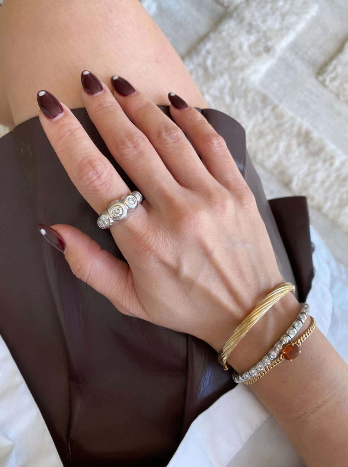 14K White Gold Bubble Diamond Ring Band