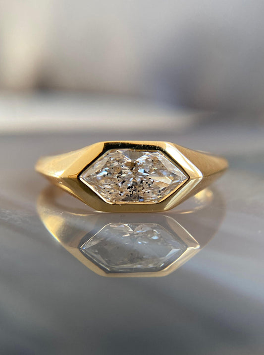 East West Hexagon Diamond Signet Ring