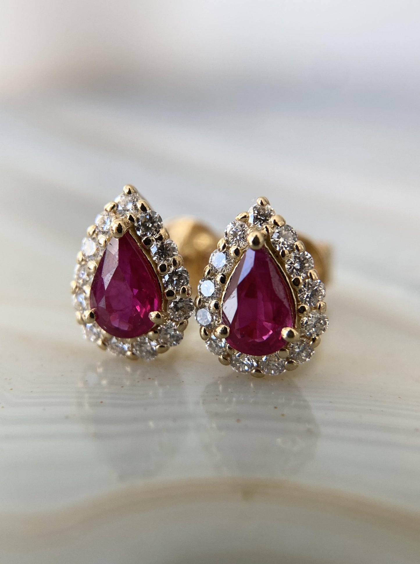 Estate Pear Ruby Studs