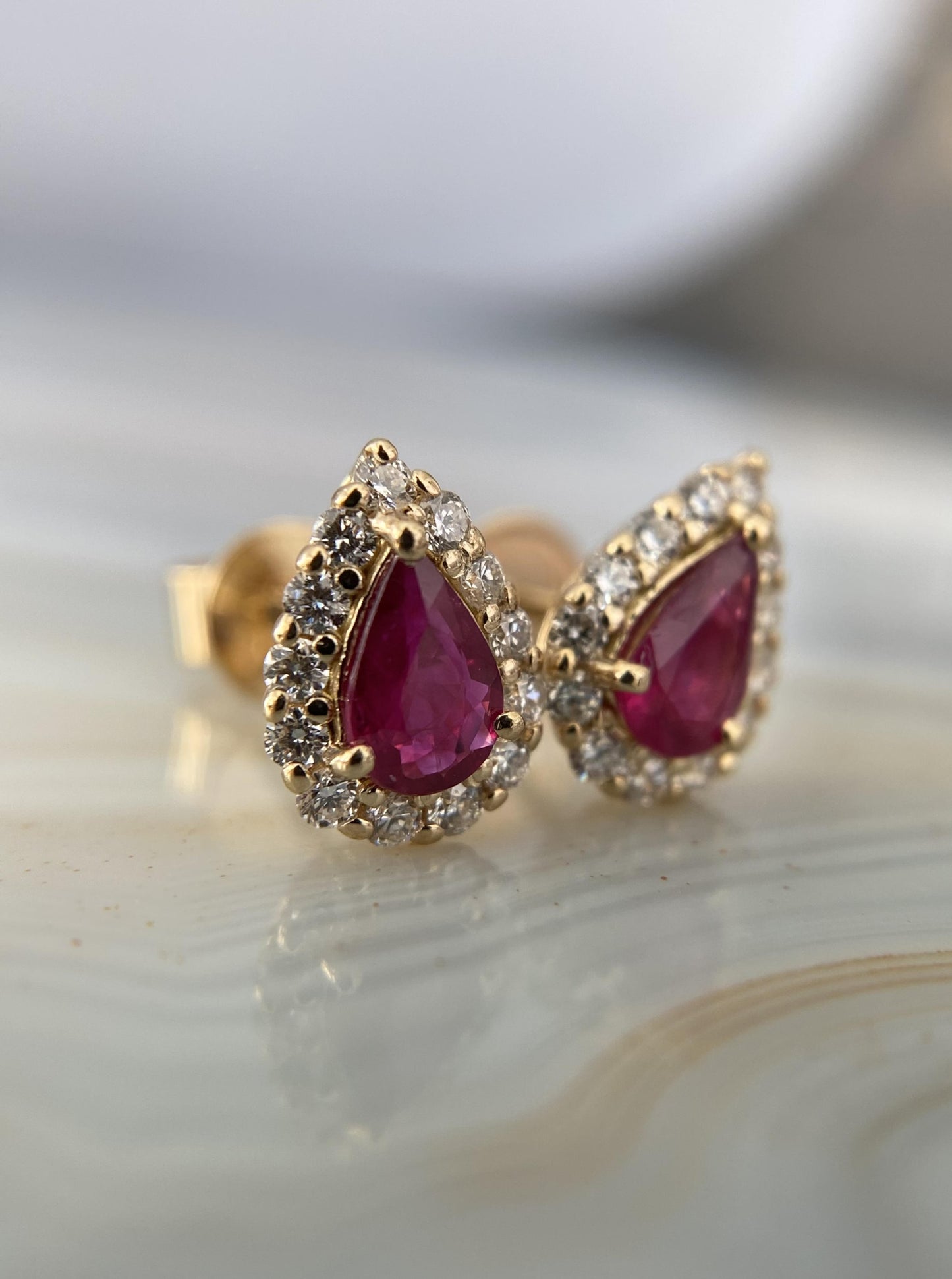 Estate Pear Ruby Studs