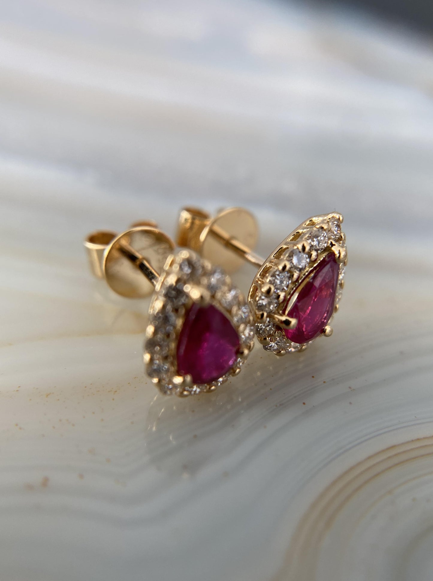 Estate Pear Ruby Studs