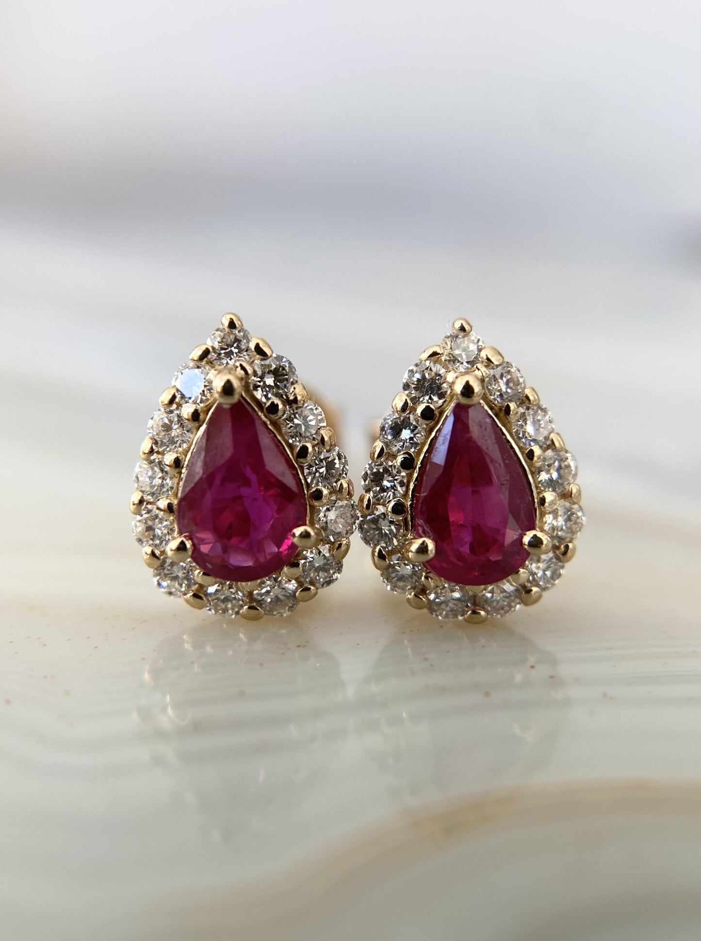 Estate Pear Ruby Studs
