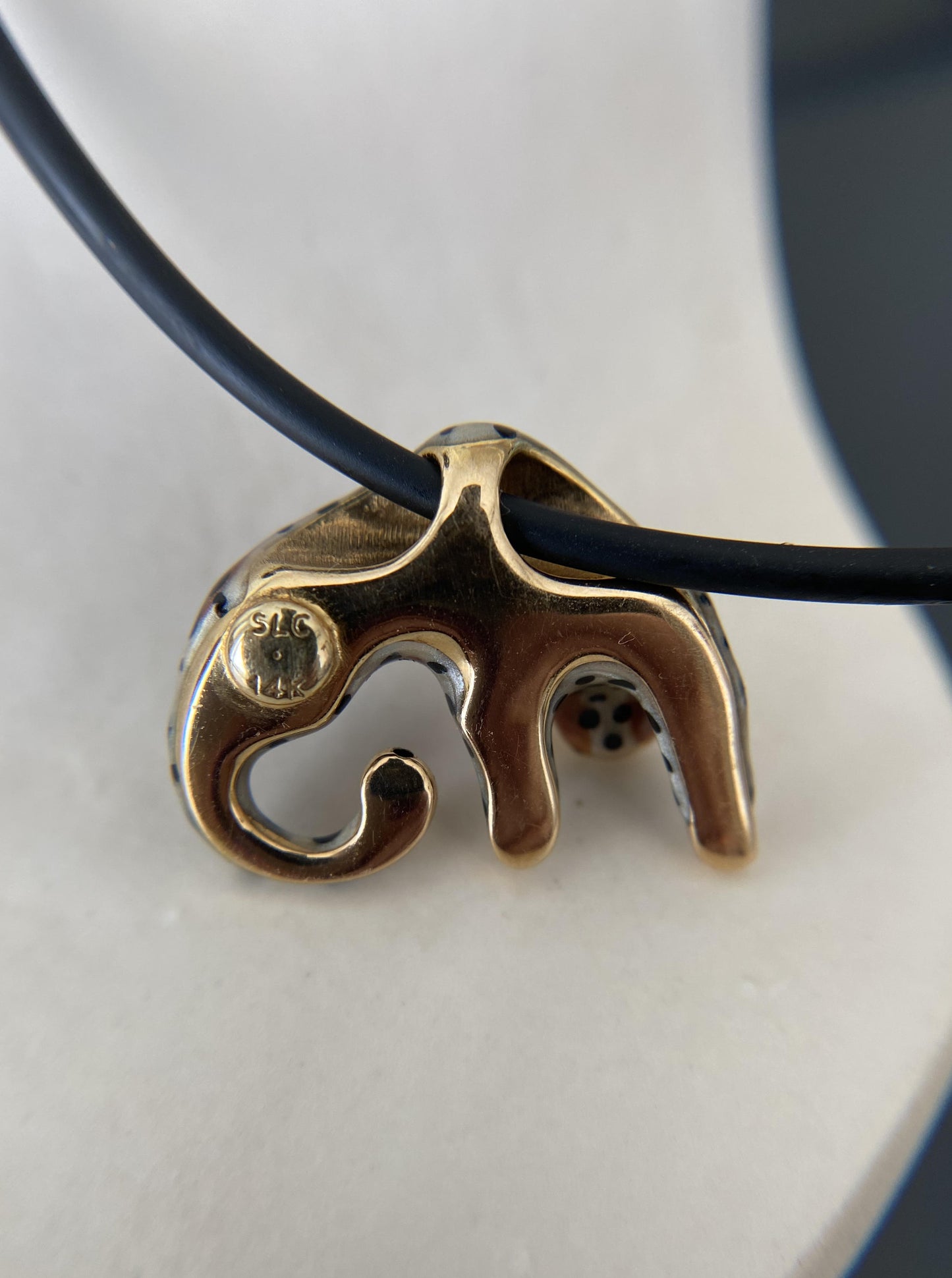 Vintage 14K Enamel Panther Charm Necklace