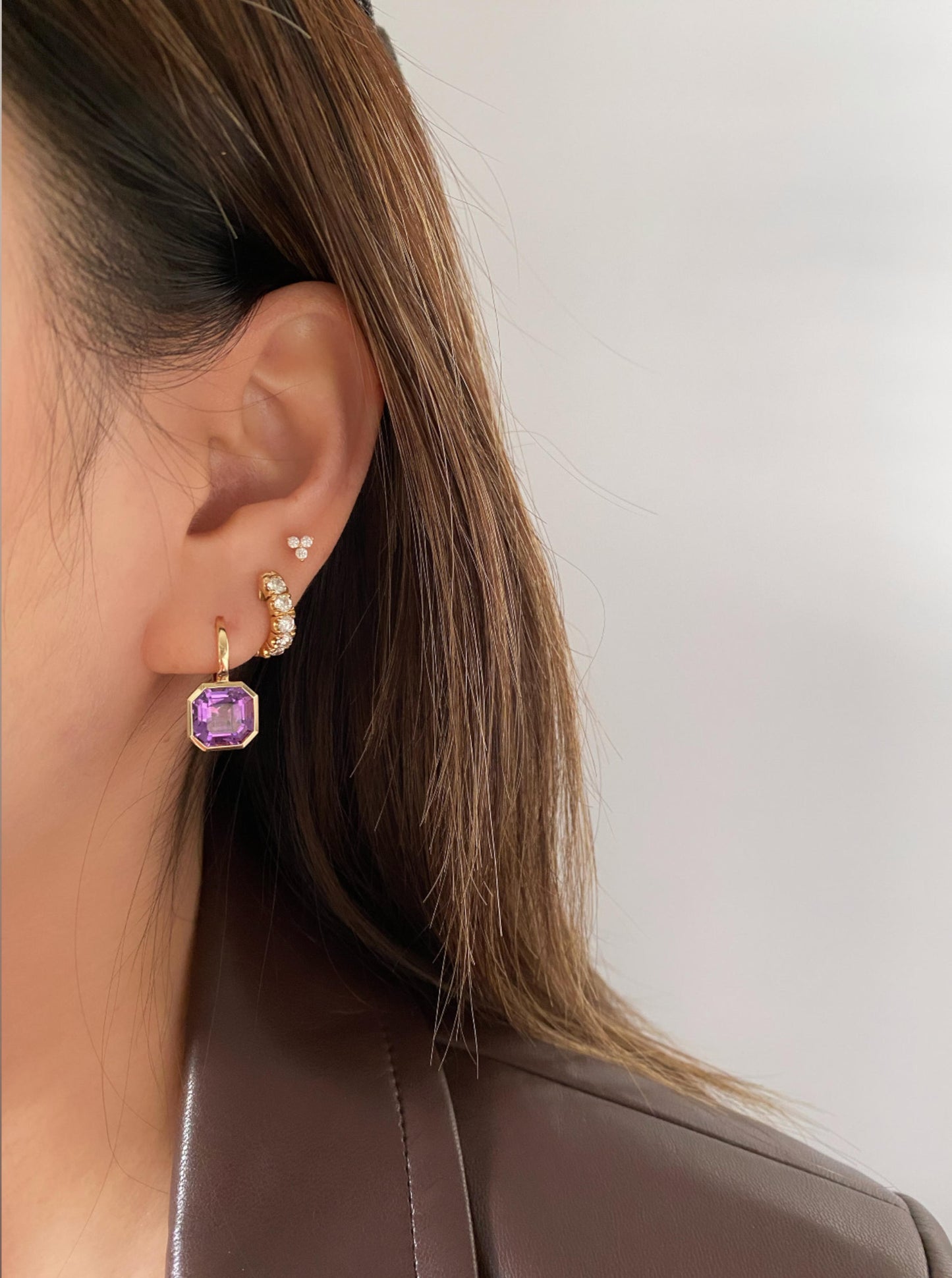 Bezel Amethyst Earrings