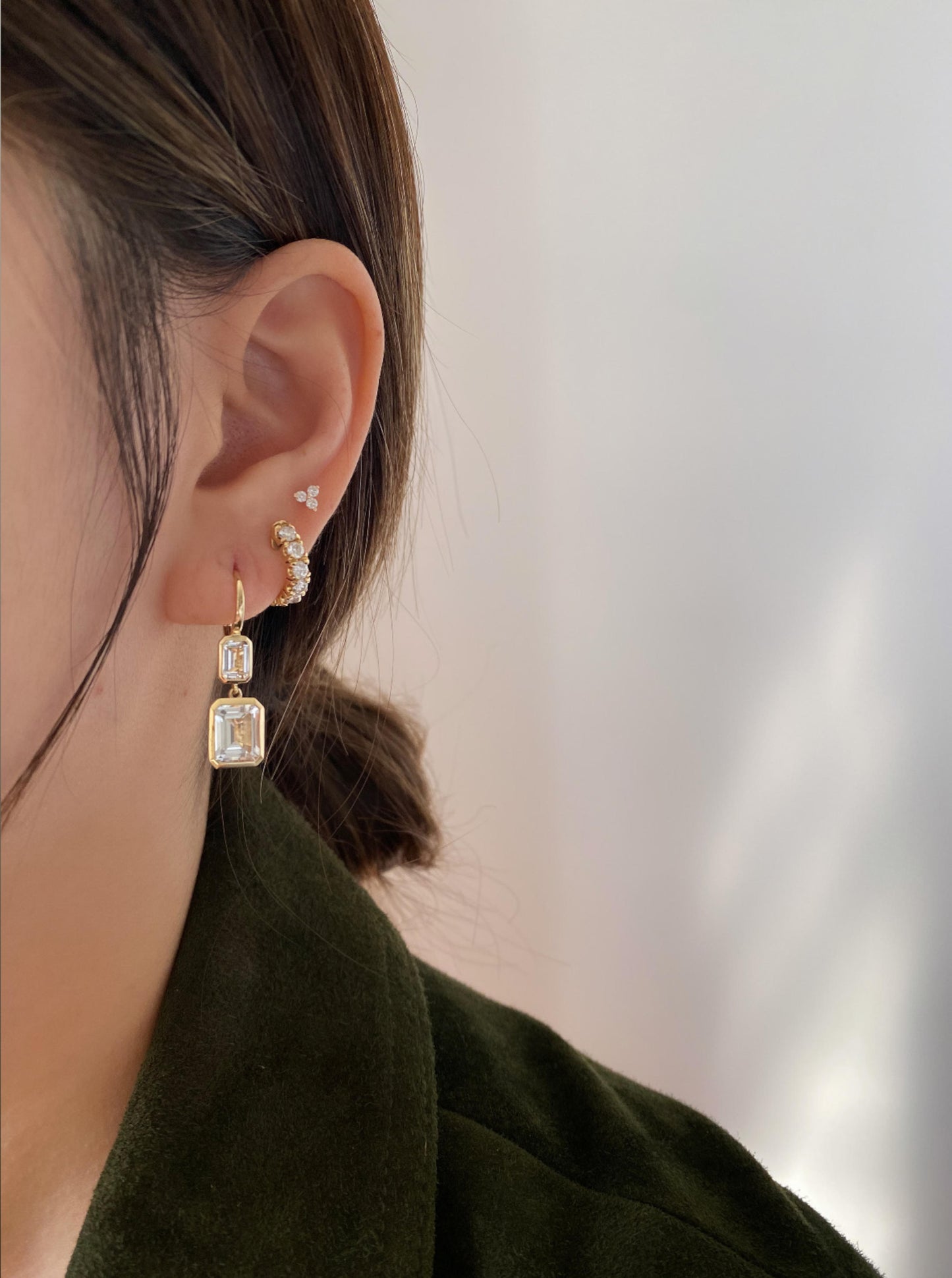 Double Topaz Bezel Dangle Earrings