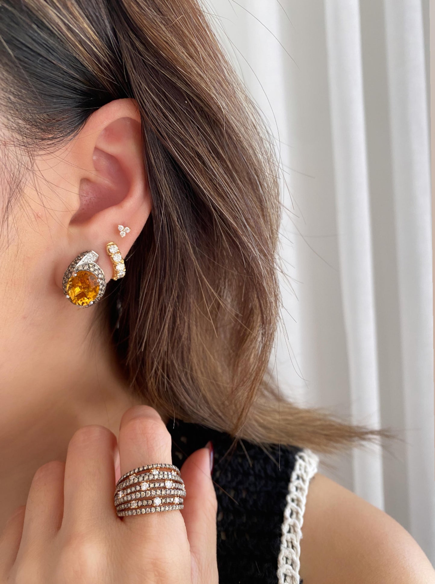 Vintage Citrine Earrings With Brown Diamond