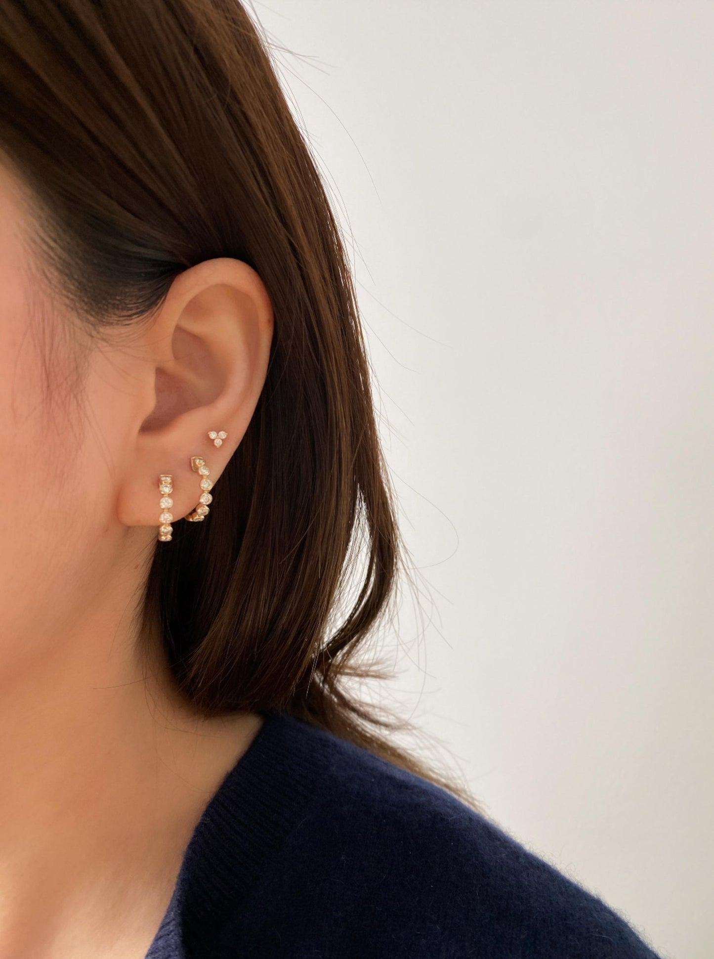 14K Bezel Diamond Hoops