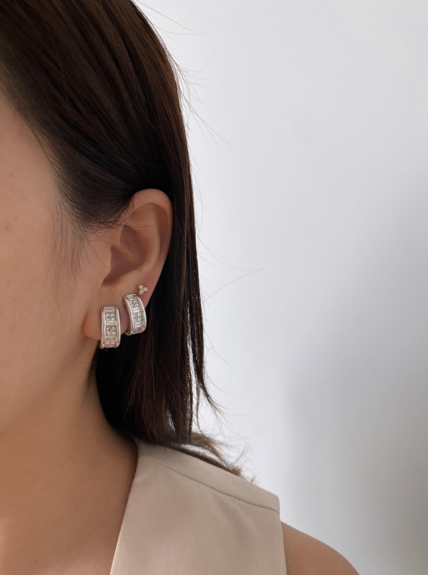 White Gold "U" Clip diamond Studs