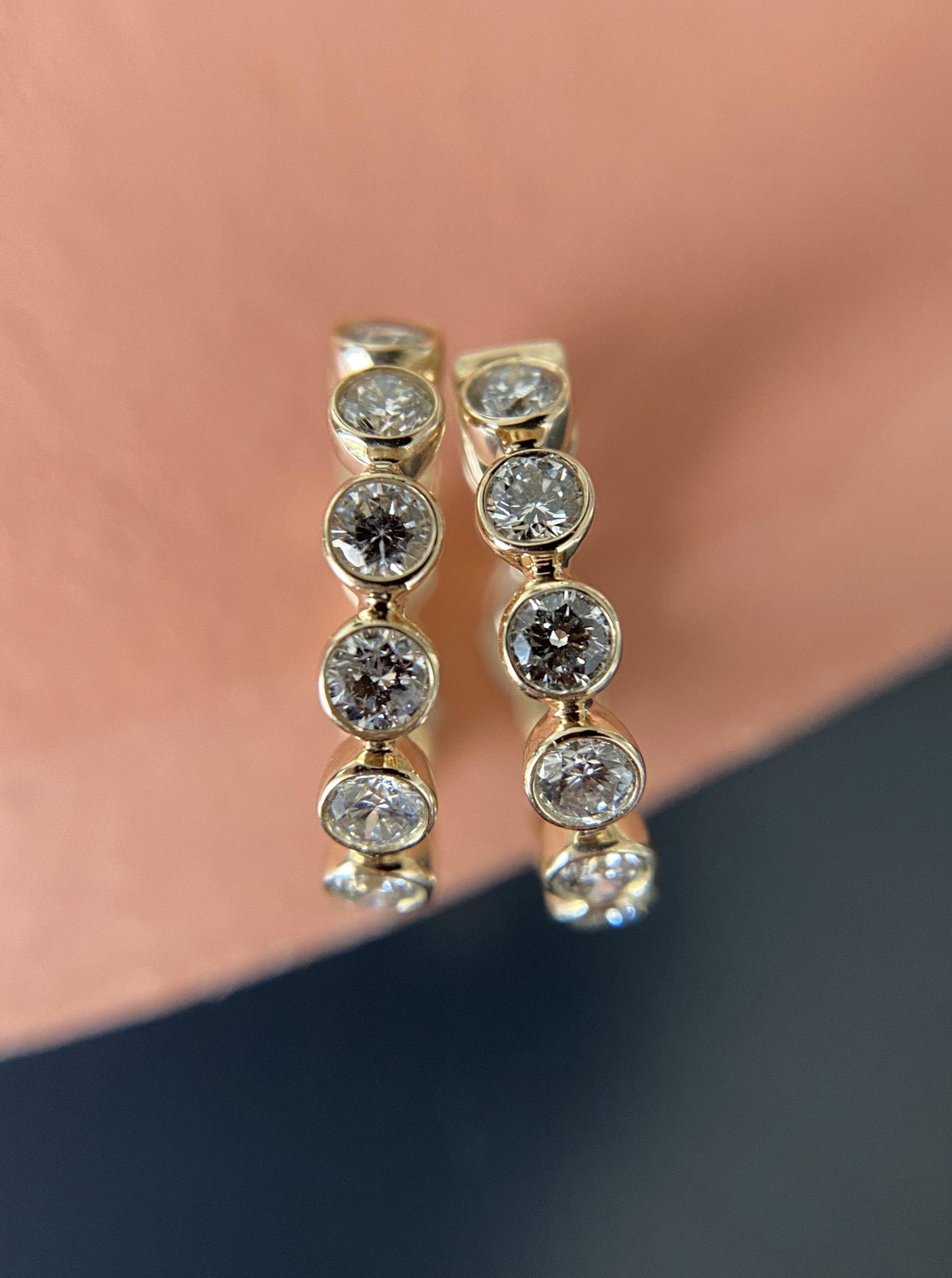 14K Bezel Diamond Hoops