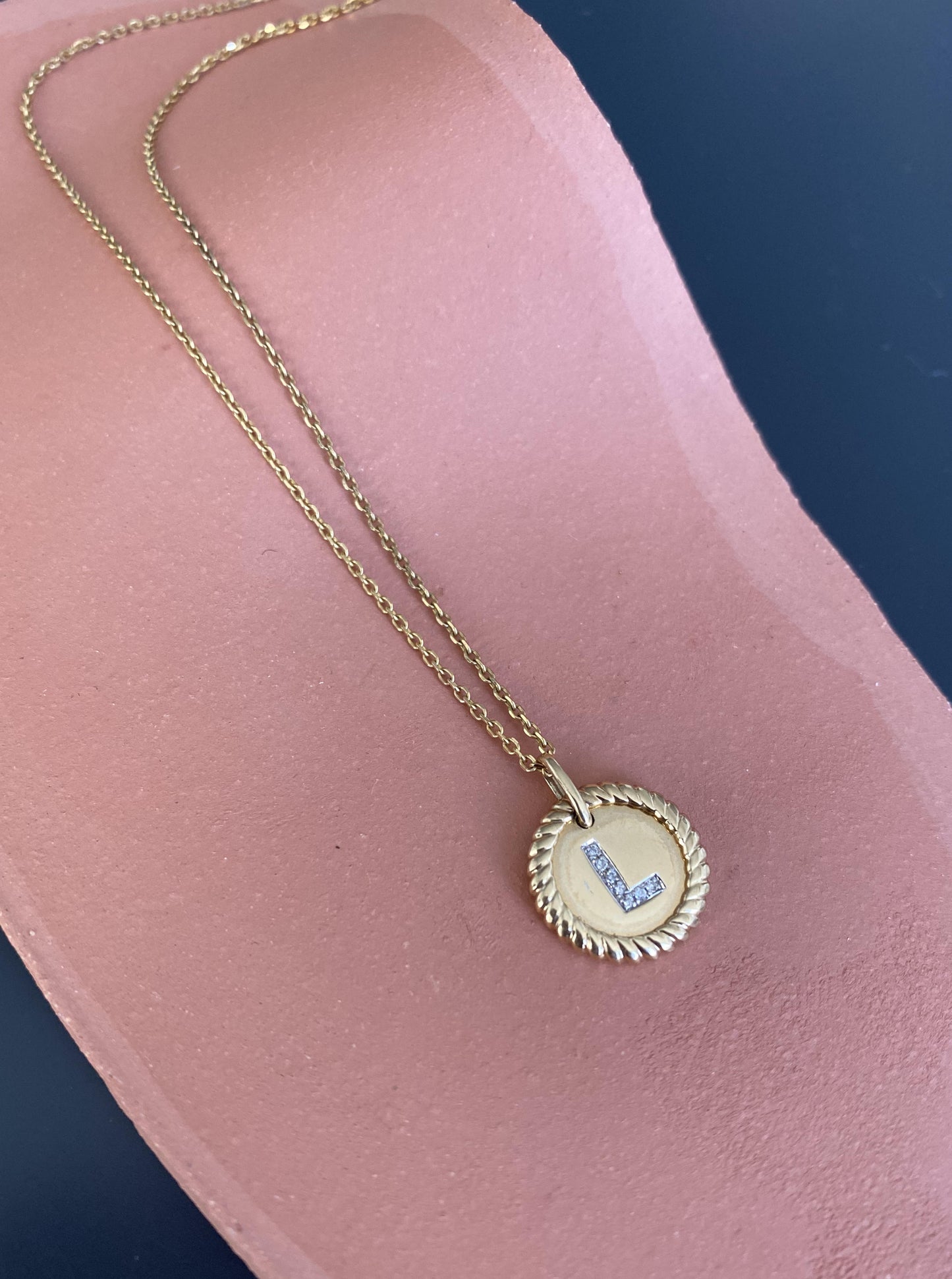 Diamond "L" Token Charm Necklace