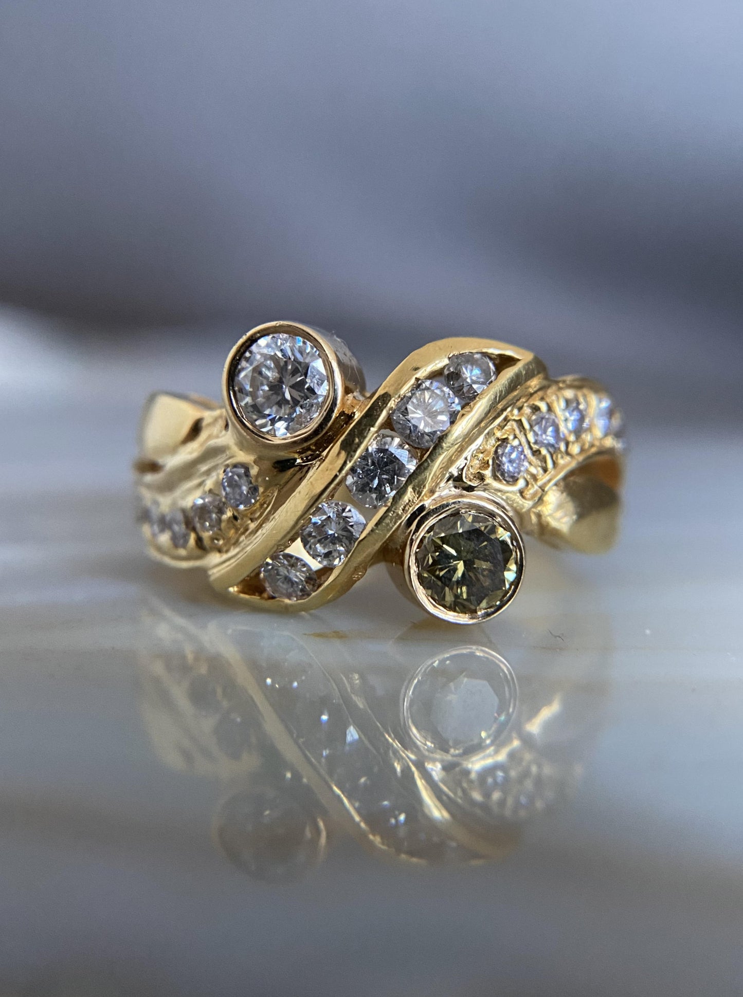 Vintage Green & White Diamond Ring