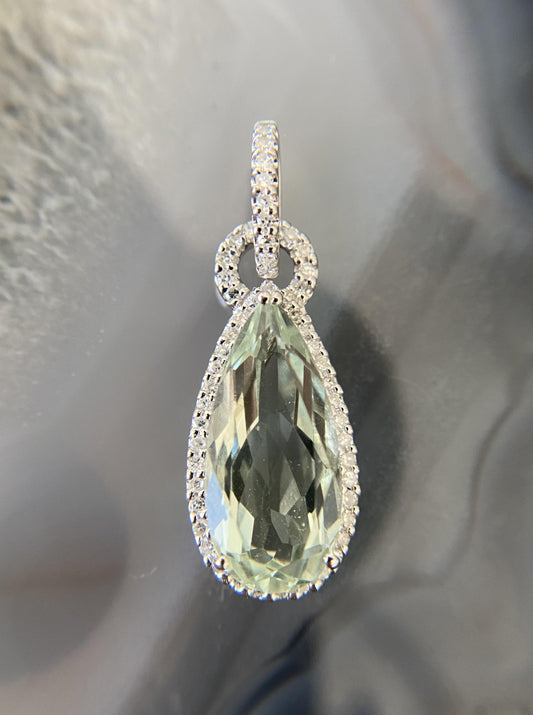 Green Garnet Pendant With Diamond Halo