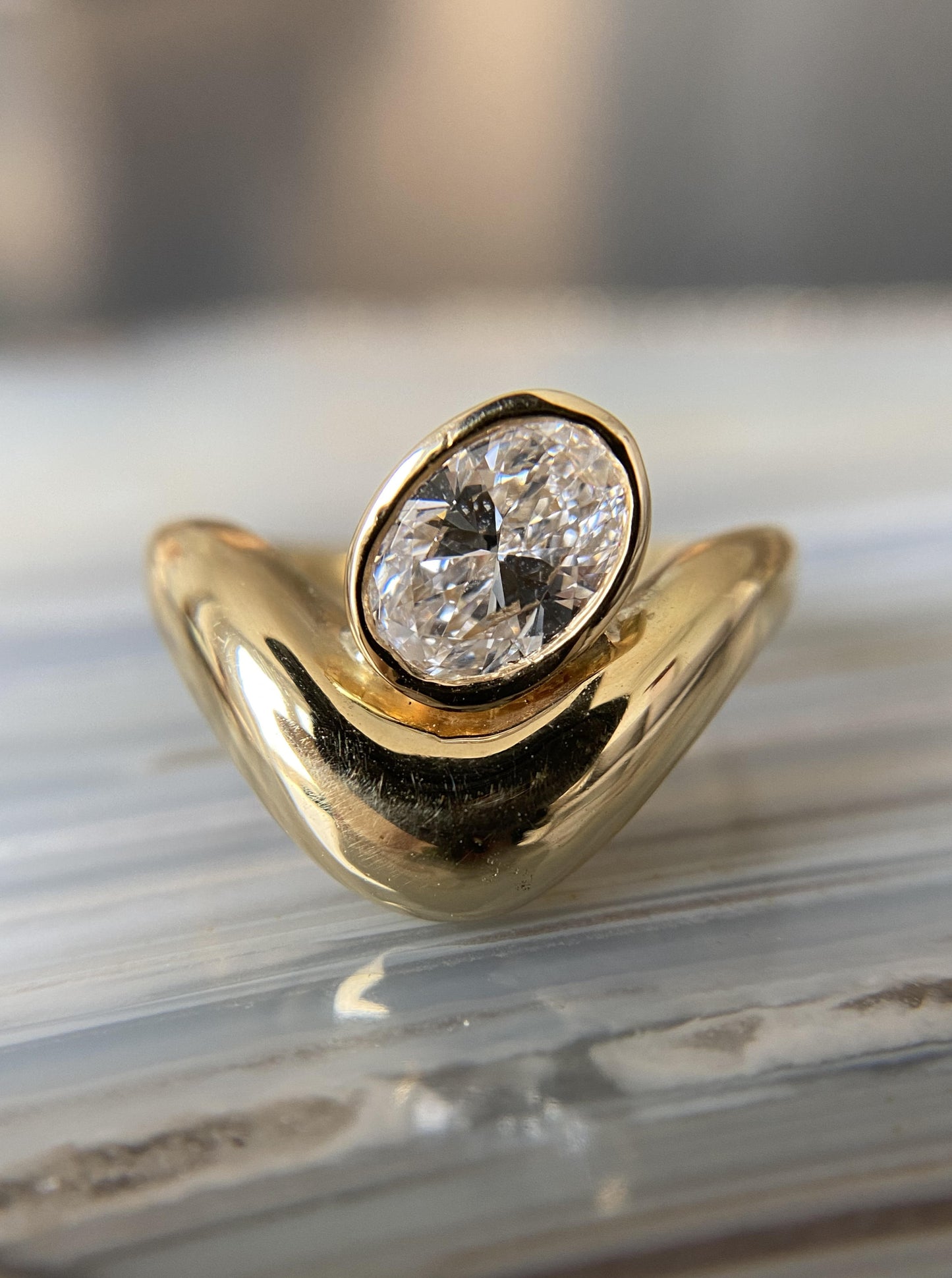 Curved Oval Bezel Lab Diamond Band