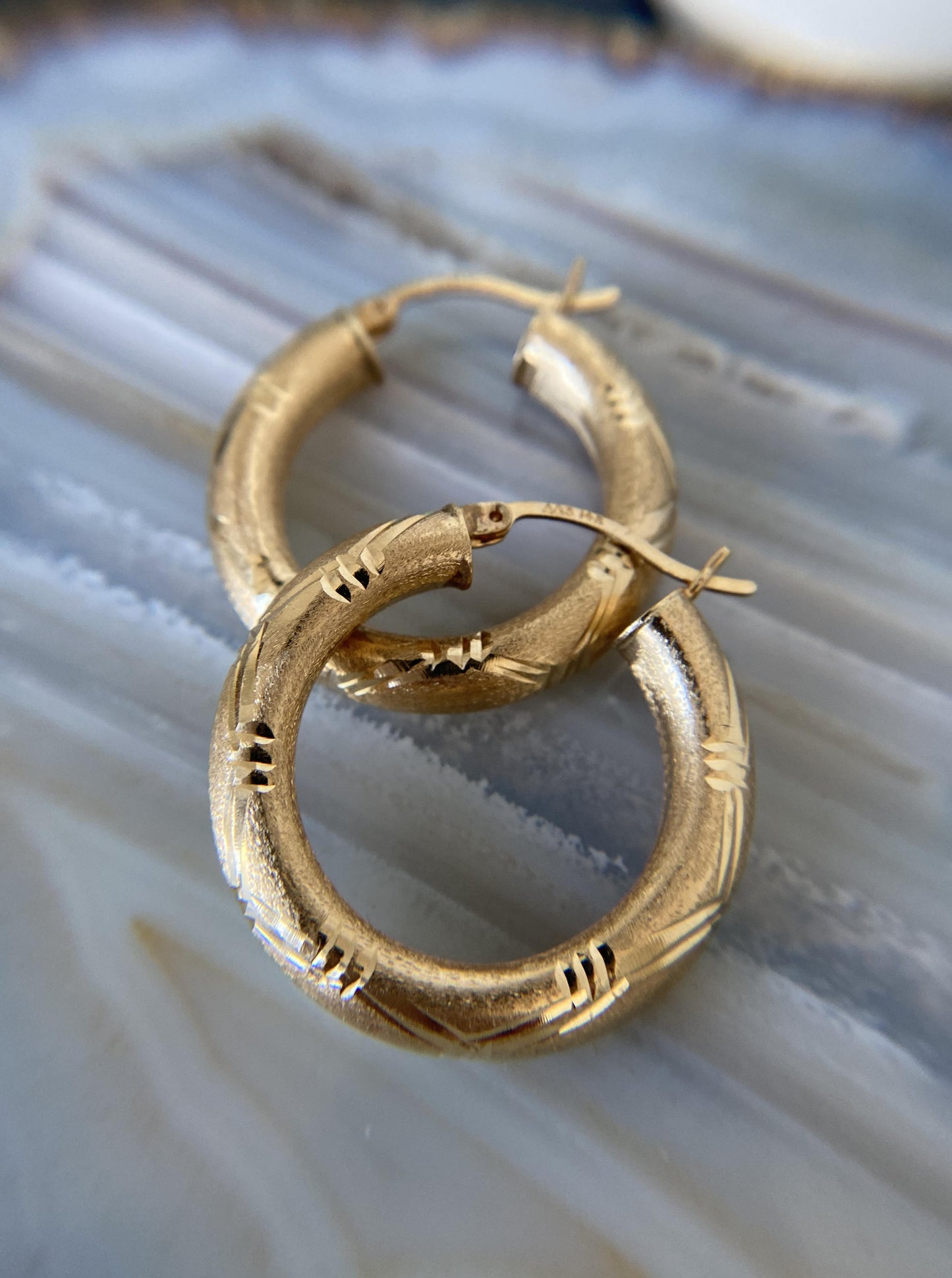 Vintage Inspired Diamond Cut Hoops