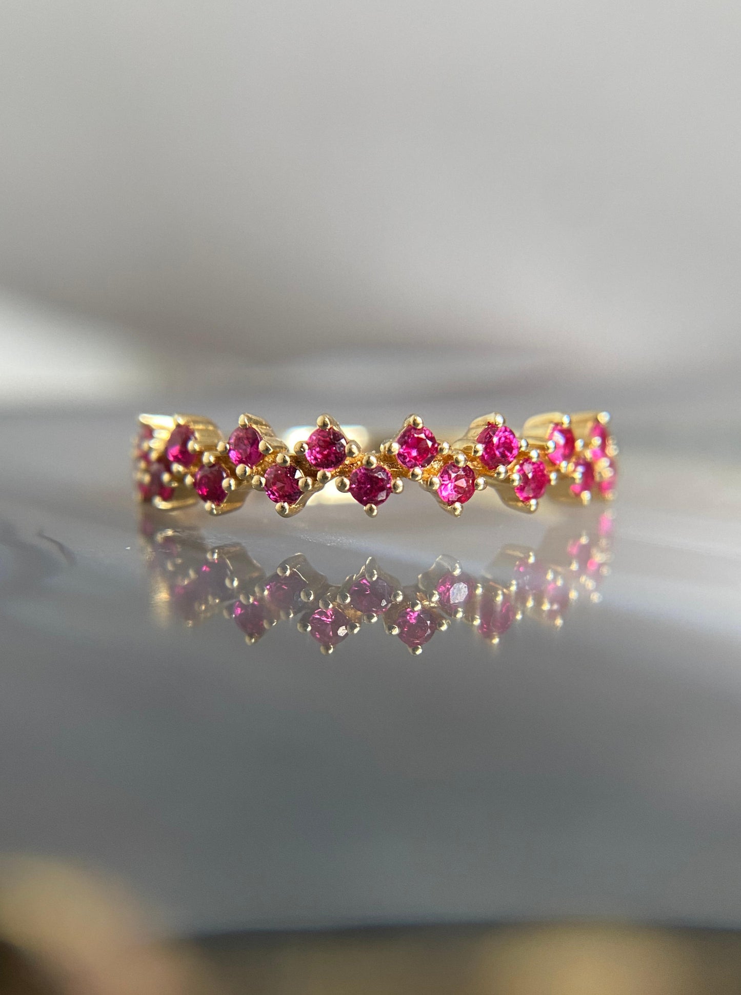 Up and Down Ruby Cluster Ring