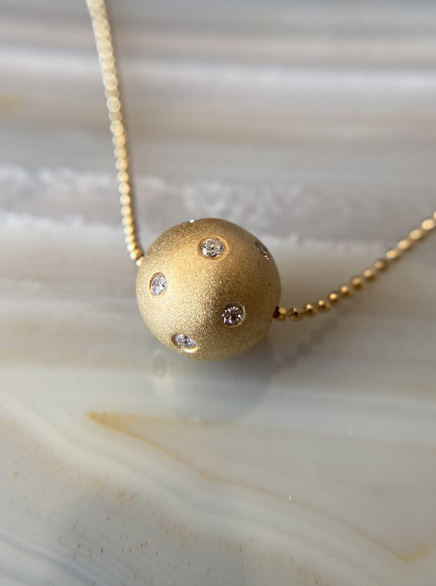 Soild Gold Diamond Ball Charm Necklace