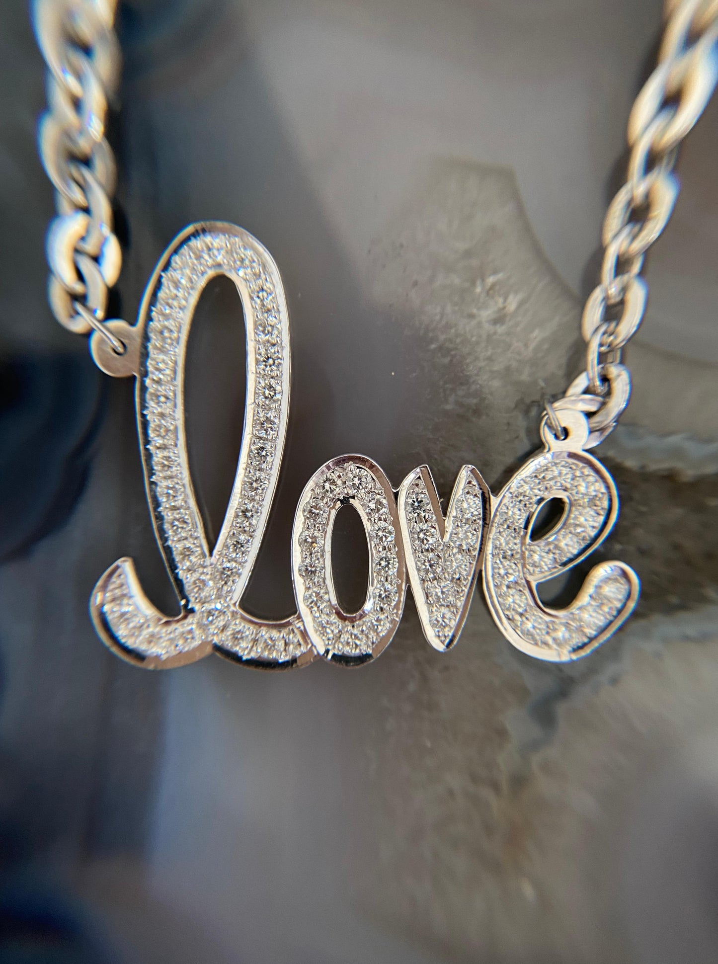 White Gold LOVE Diamond Necklace