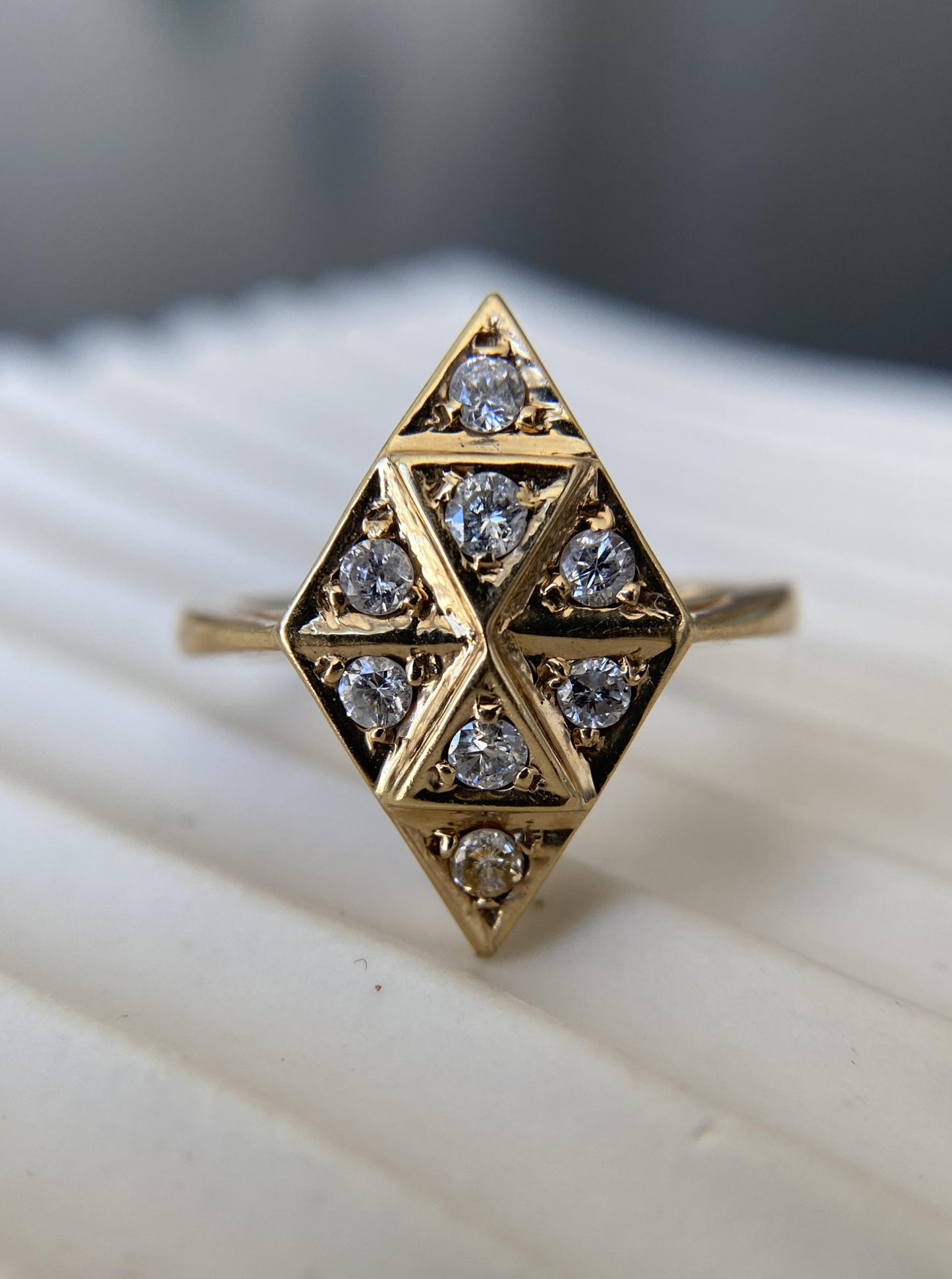 Vintage Celestial Triangle Pattern Diamond Ring