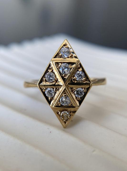 Vintage Celestial Triangle Pattern Diamond Ring