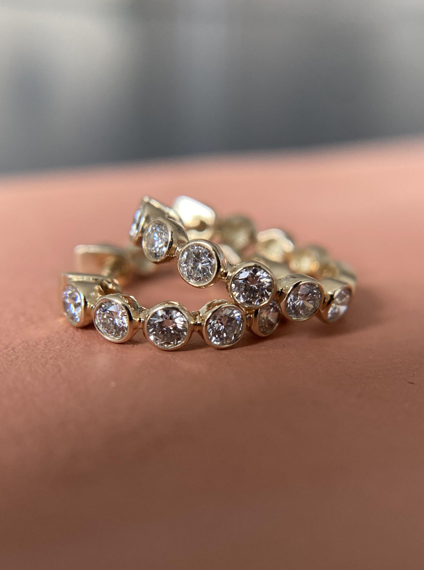 14K Bezel Diamond Hoops