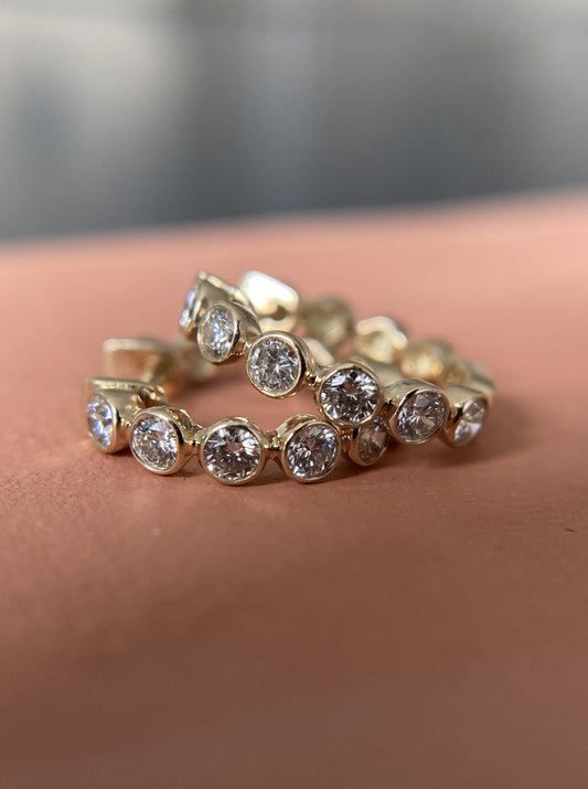 14K Bezel Diamond Hoops