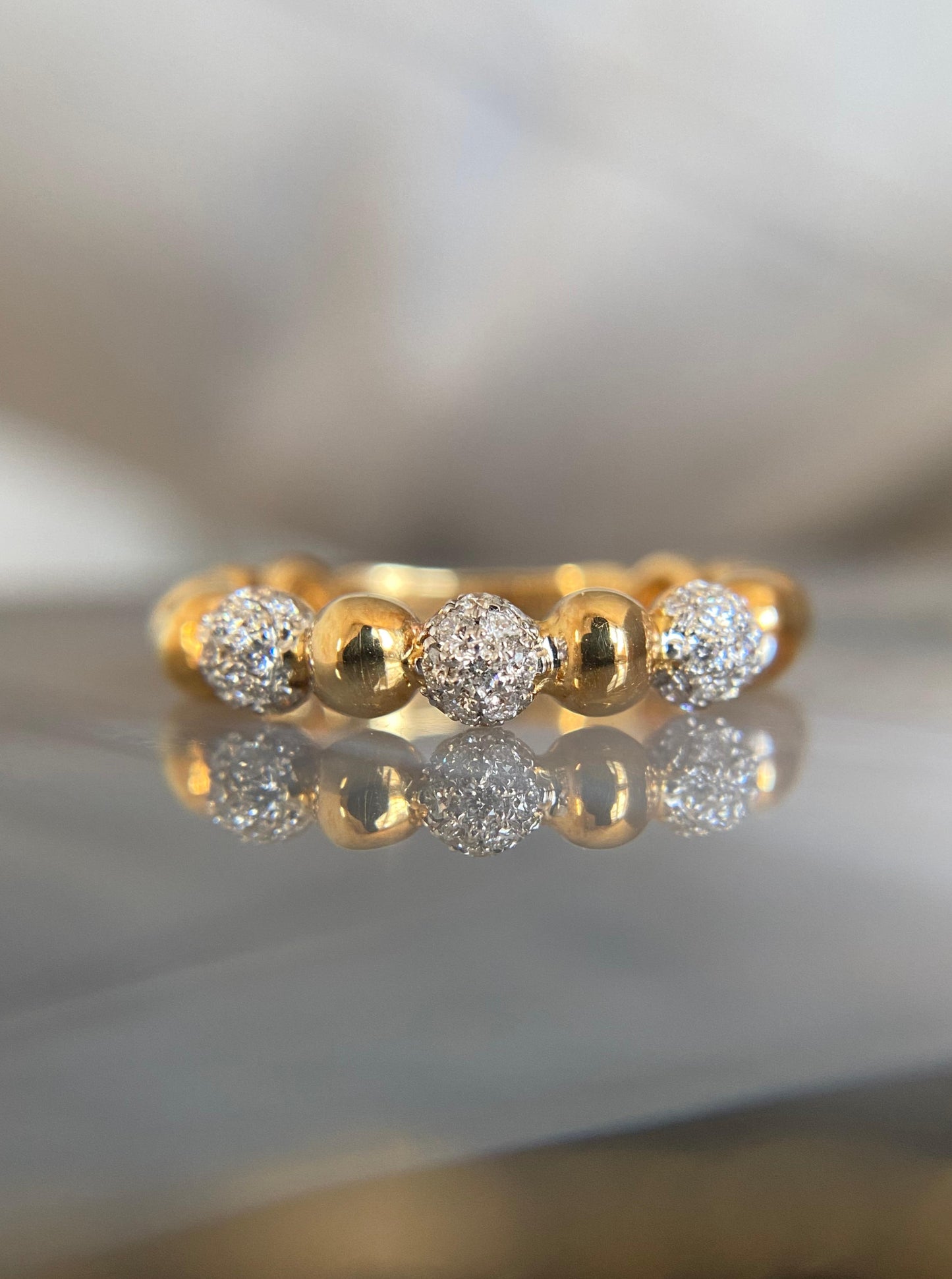 14K Beaded Diamond Ring