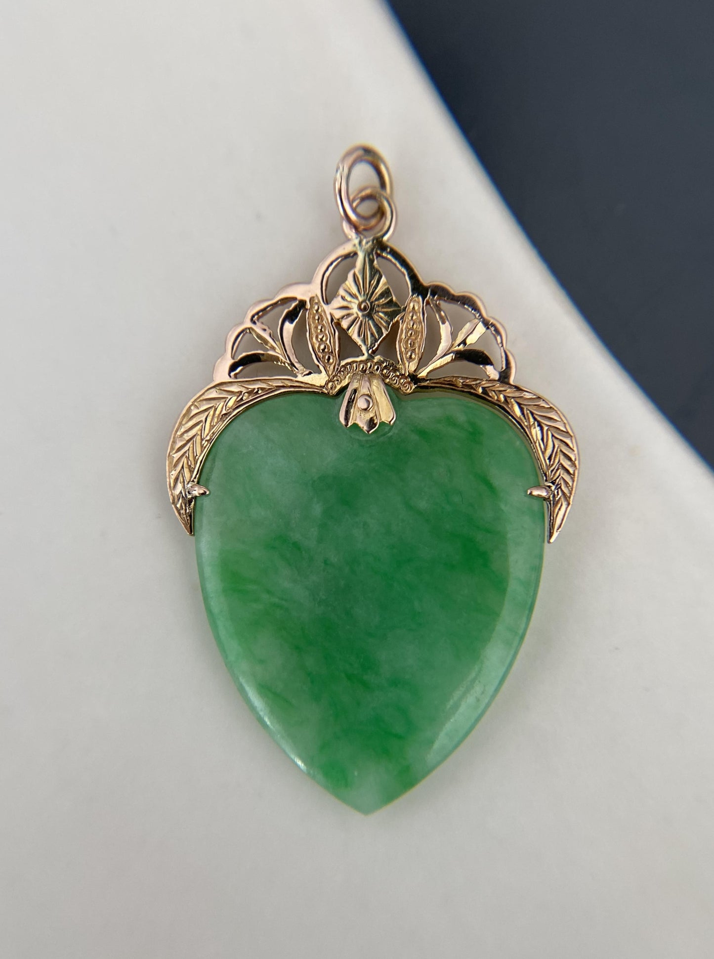 Jade Heart Pendant with Crown Setting