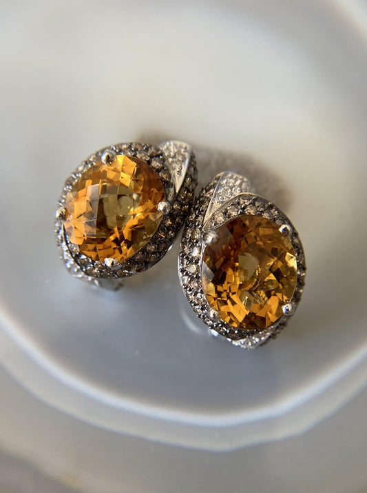 Vintage Citrine Earrings With Brown Diamond