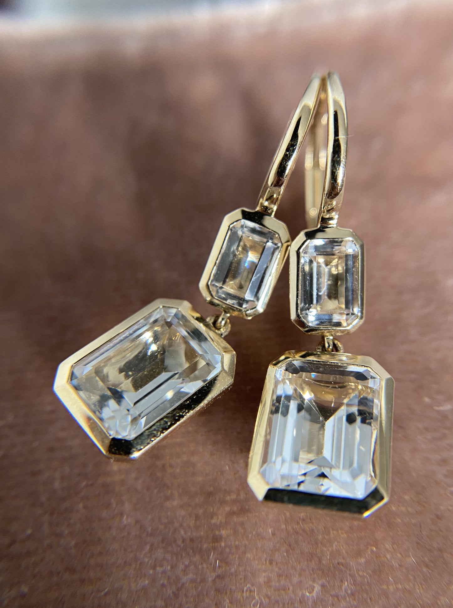 Double Topaz Bezel Dangle Earrings