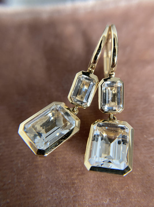 Double Topaz Bezel Dangle Earrings