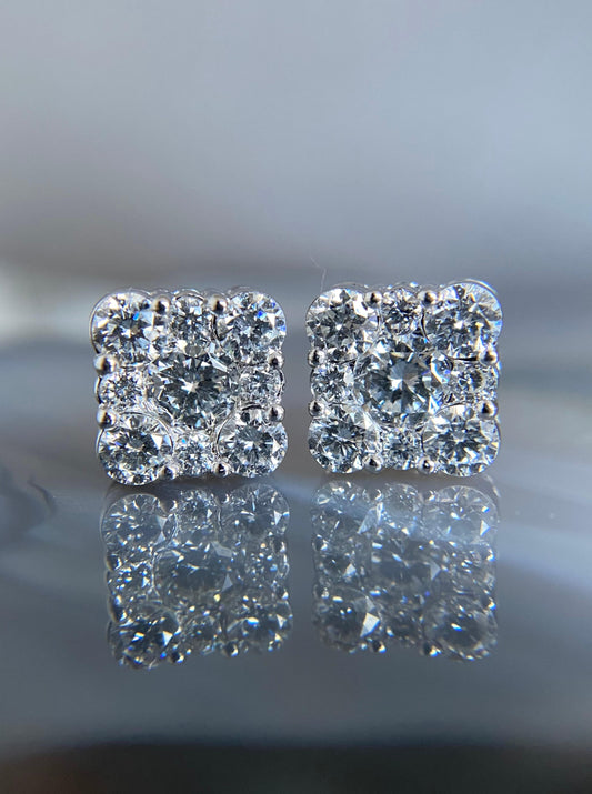 Lab Diamond Square Cluster Studs (2ct)