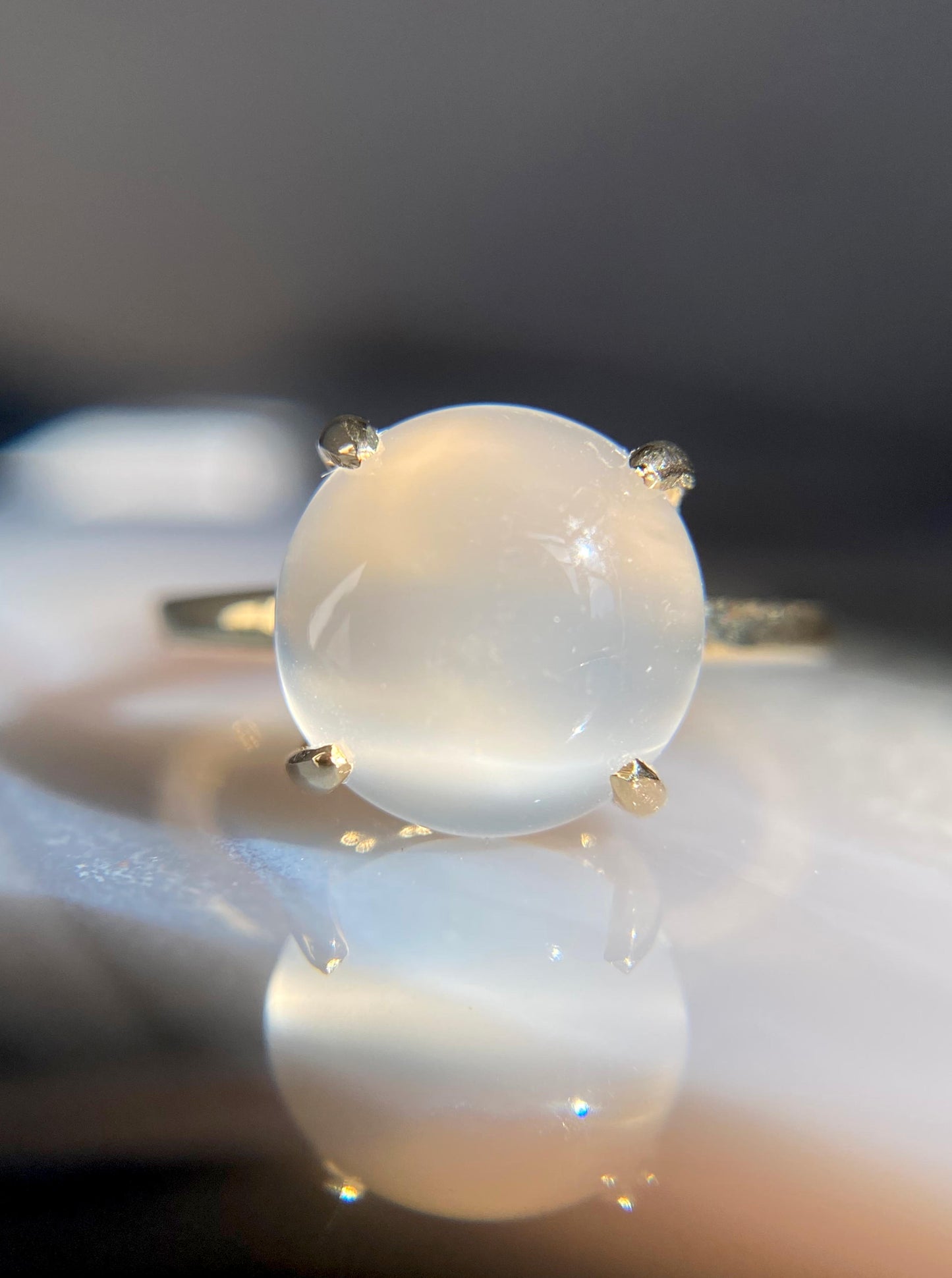 White Moonstone Cat Eye Ring