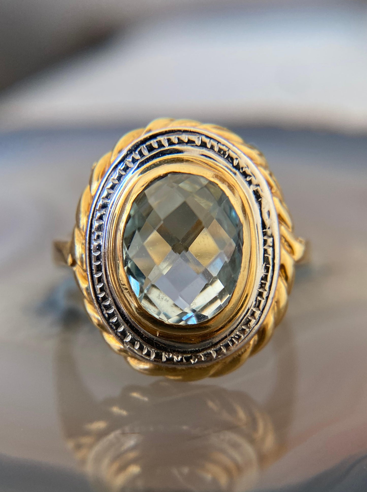 Estate Topaz Ring With Rope Halo