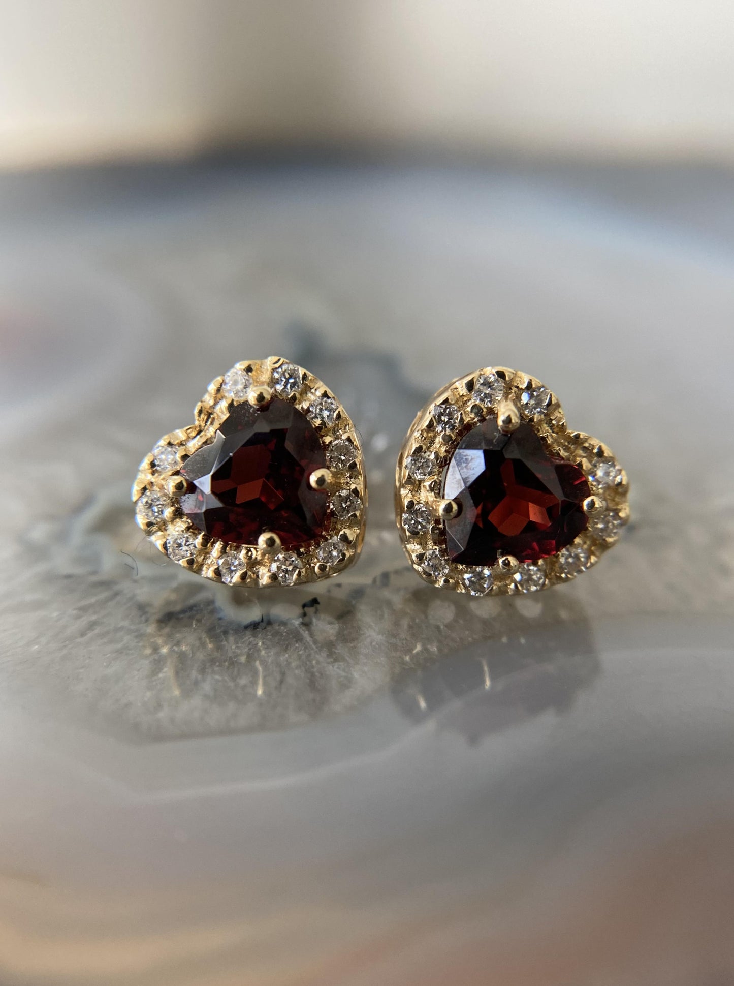 Heart Garnet Studs