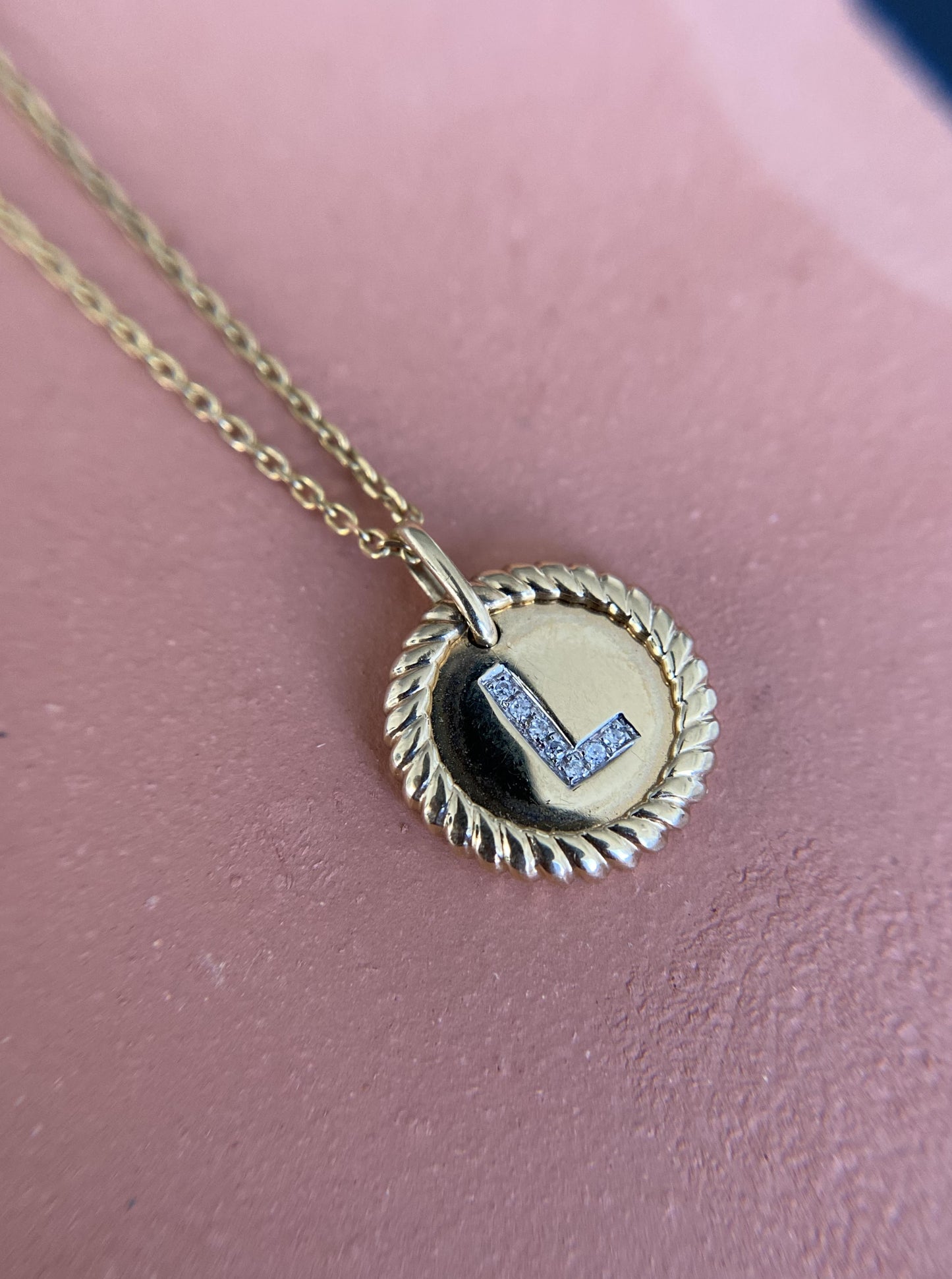 Diamond "L" Token Charm Necklace