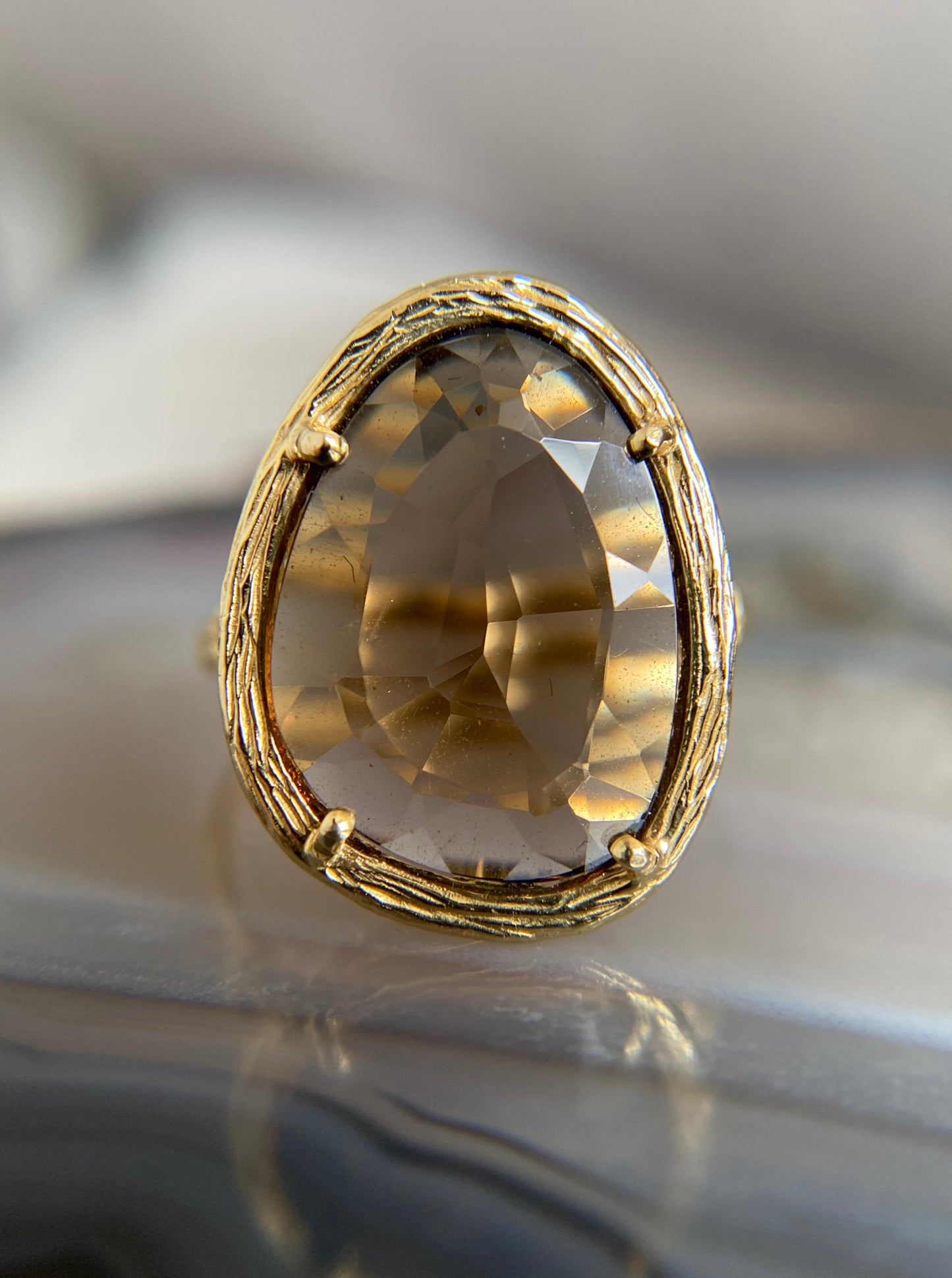 Smokey Quartz Texture Bezel Ring