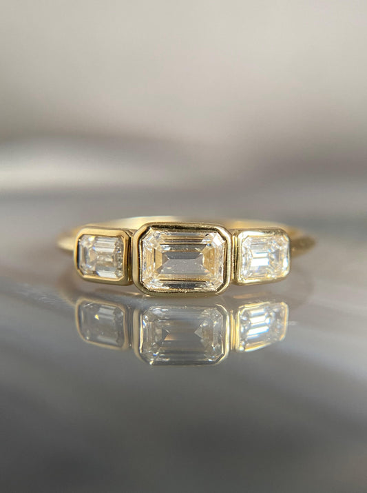 East West Emerald Cut Diamond Ring