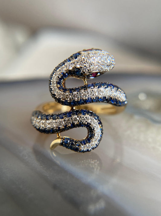 Sapphire and Diamond Snake Ring