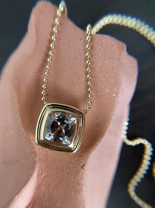 Square Topaz Double Bezel Pendant Necklace