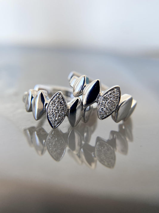 White Gold East West Marquise Huggies