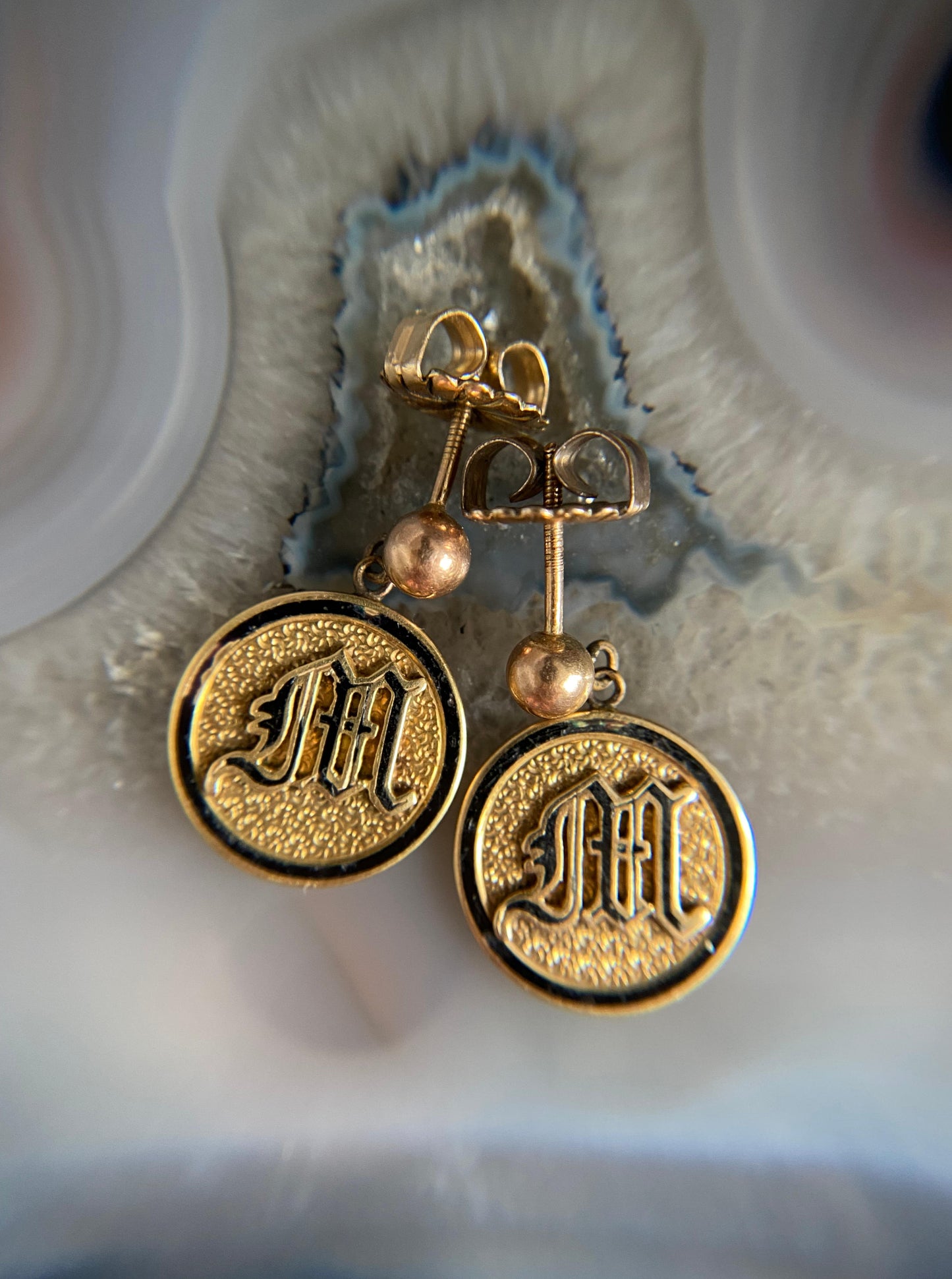 Vintage Black Enamel Drop Earrings