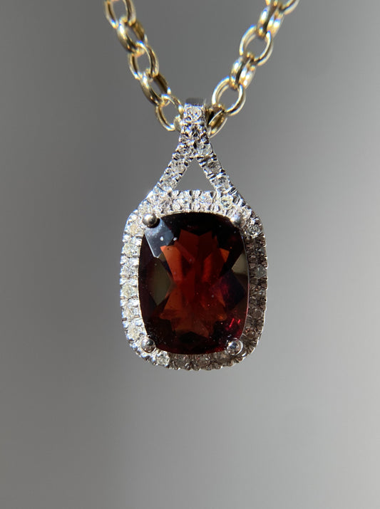 Garnet Pendant With Diamond Halo