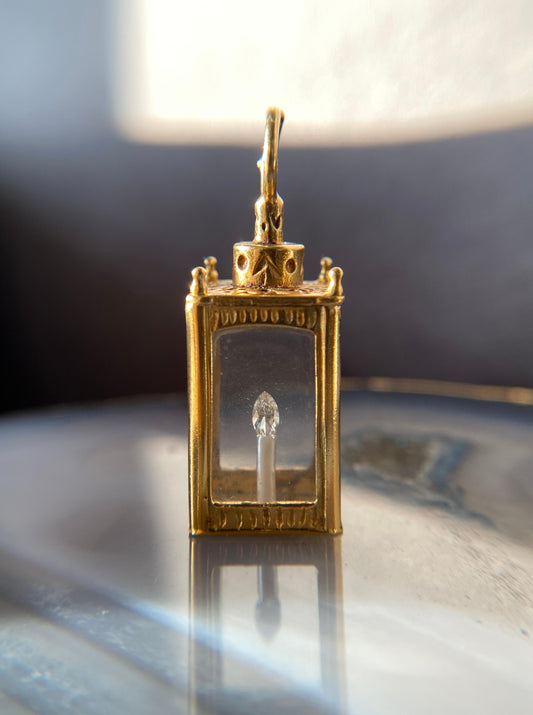 Vintage Lantern Charm with Marquise Diamond