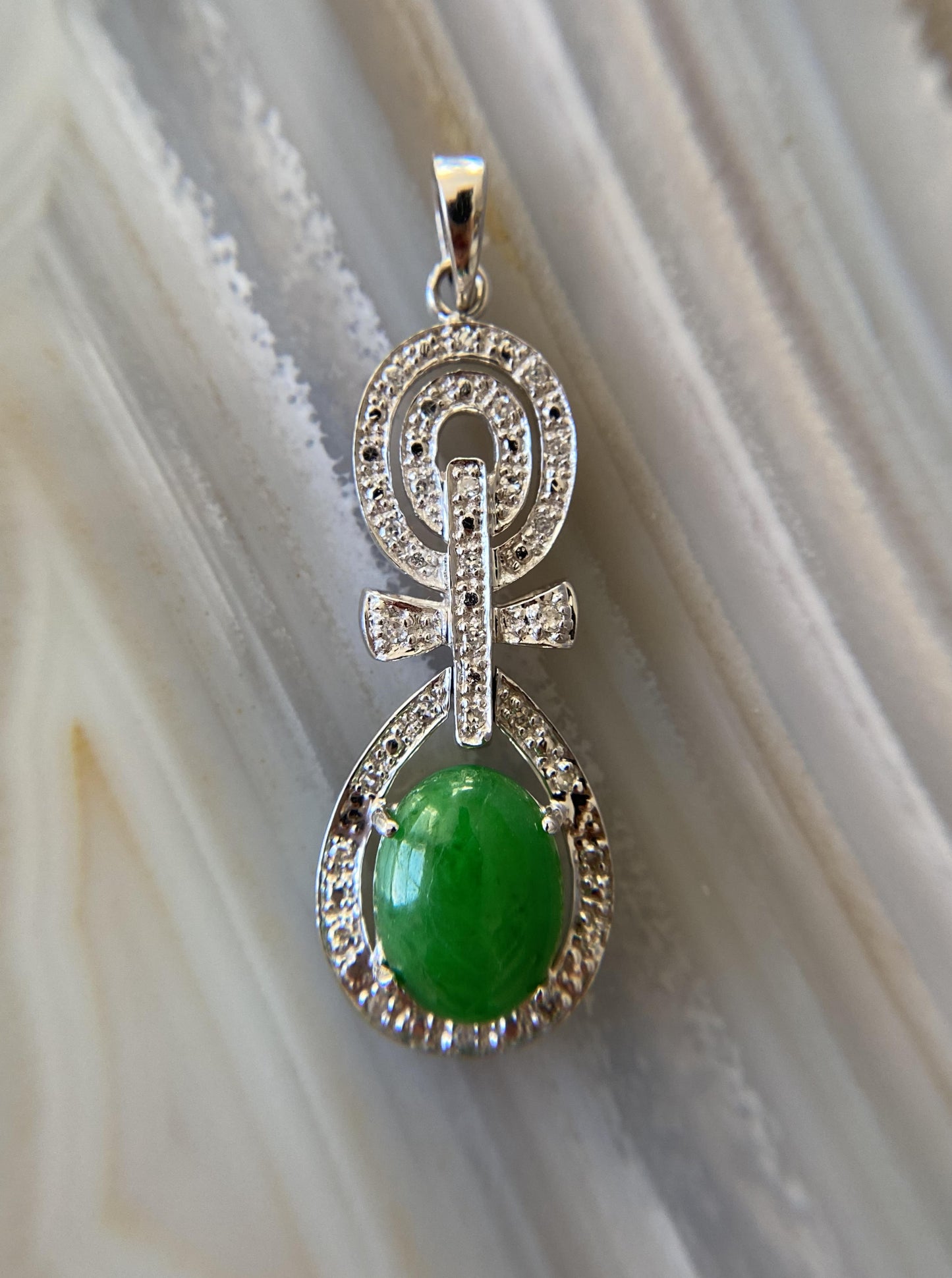 Estate Diamond & Jade Pendant