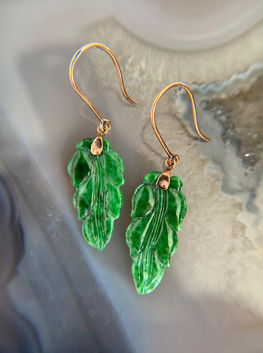 Vintage Leaf Jade Earrings